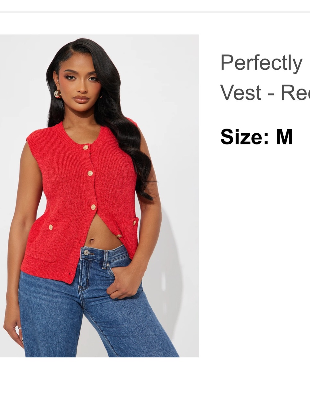 Fashion Nova Red Button-Front Knit Vest with Patch Pockets